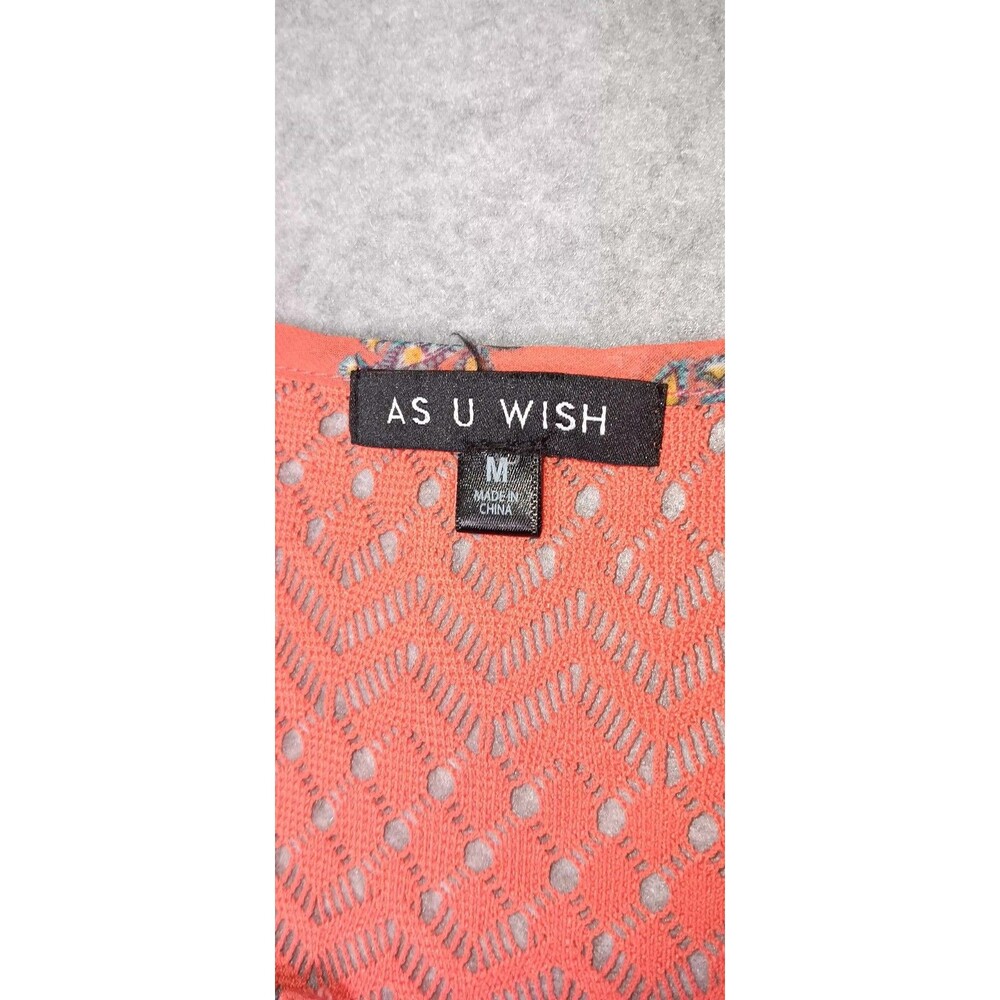 As U Wish Sleeveless Crochet Lace Mini Dress Medium Coral Boho Peasant Festival - Picture 2 of 12